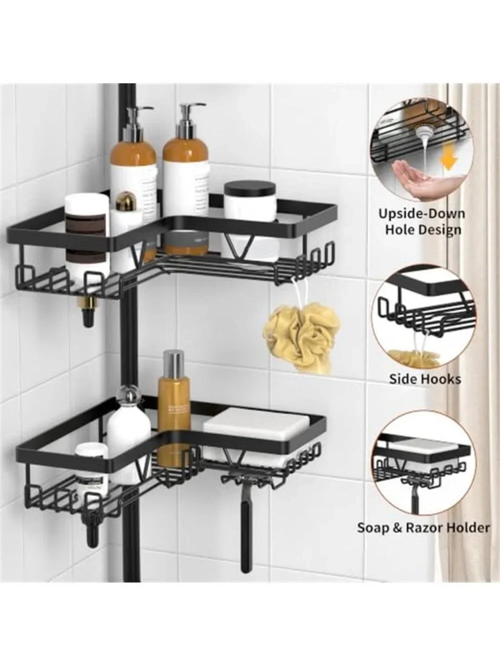 Corner Shower Caddy Tension Pole, Large Capacity Bathroom Organizer